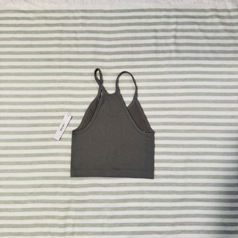 New With Tags Gray Ribbed Crop Top - Picture 2 of 2
